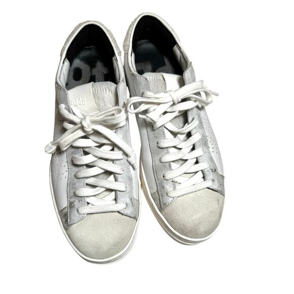 s-l400.jpg P448 John Women\'s Sneaker EU 37 US 7 White Silver Leather Calf Hair Italy Casual